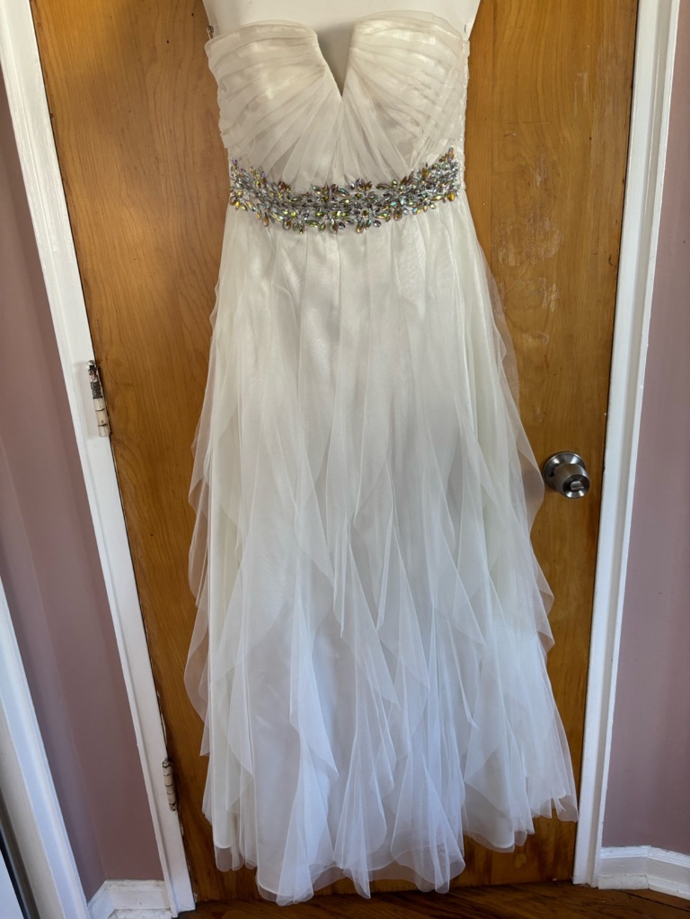 Roberta Bridal Ivory/White Strapless Beaded Waist Prom Dress